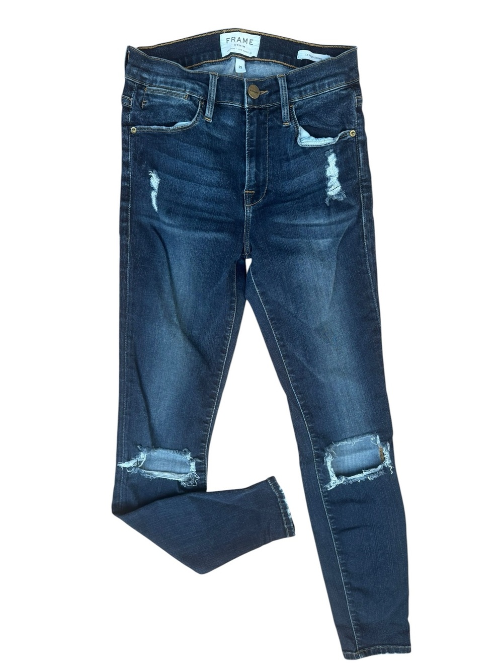 Frame Denim Navy Ripped Skinny Jeans